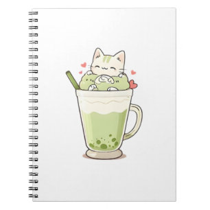 Carnet Boisson au matcha au lait Boba Chat Mignon Design