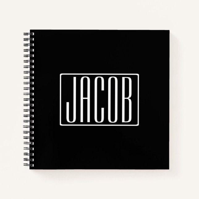 Carnet Bold & Modern Your name or Word | White On Black (Devant)