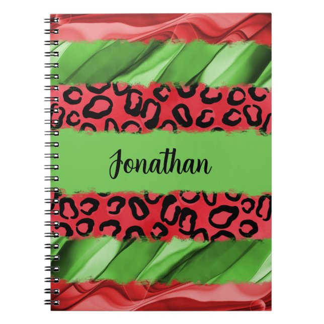 Carnet Bold Red & Green Animal Print Personalized (Devant)