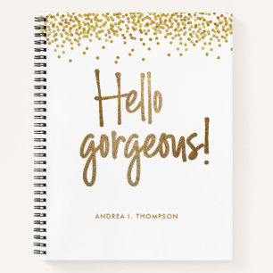 Carnet Bonjour Gorgeous Gold confetti Girly personnalisée