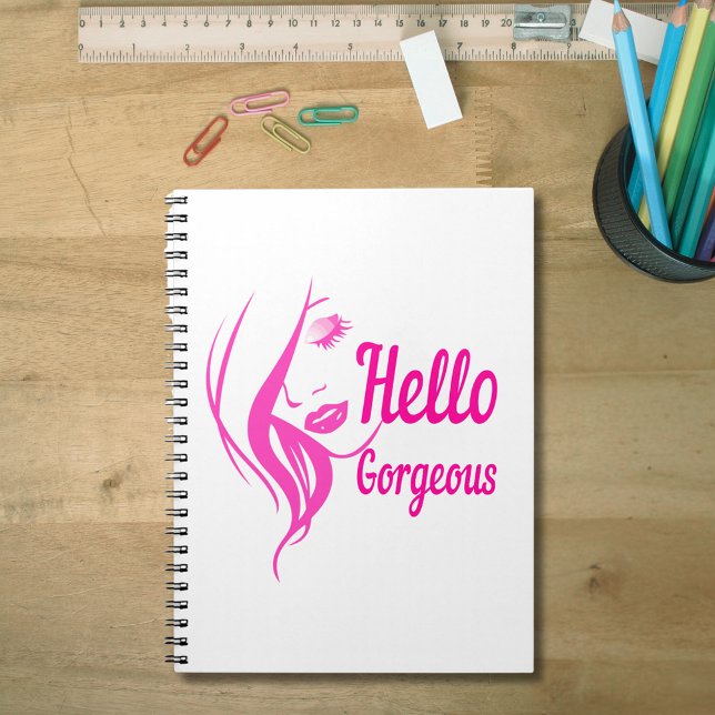 Carnet Bonjour Magnifique Jolie Dame Visage Typographie (Hello Gorgeous Lovely Lady Face Drawing Typography Notebook)