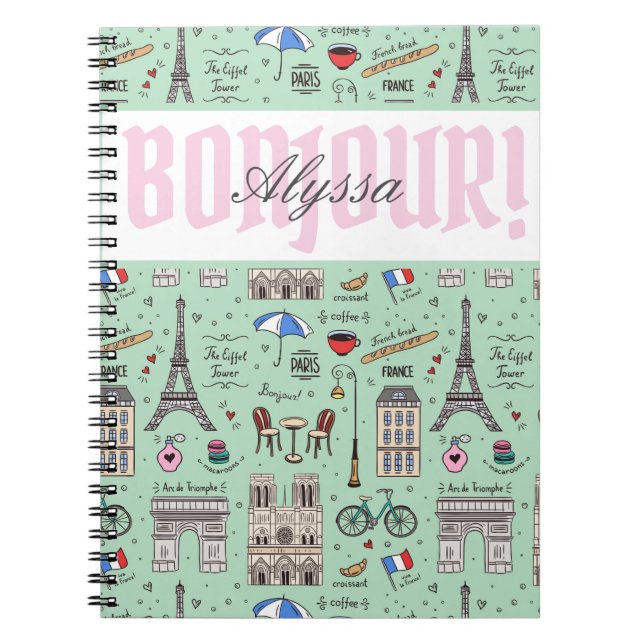 Carnet Bonjour Paris France Vacances Français (Devant)
