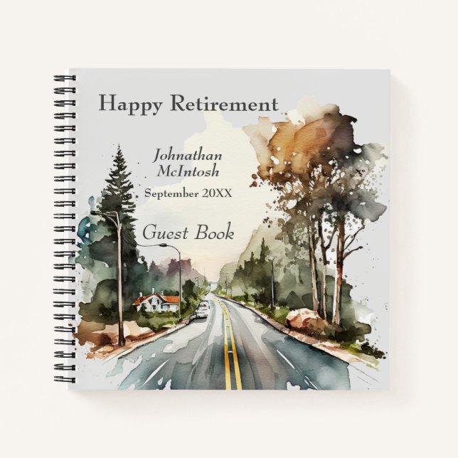 Carnet Bonne retraite Watercolor Road Invité (Devant)