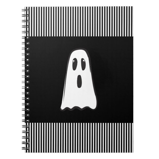 Carnet BOO ! Fantôme mignon et effrayant Halloween Noir B (Devant)