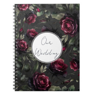Carnet Bordeaux Red Roses Shadowy Grey Floral Mariage