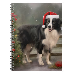 Carnet Bordure Collie Chien dans neige Noël