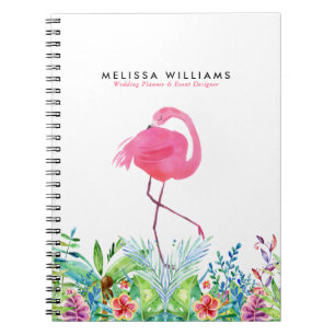 Carnet Bordure de fleurs tropicales et Flamant rose rose