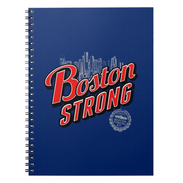 Carnet Boston Strong dans un décor rouge et bleu (Devant)