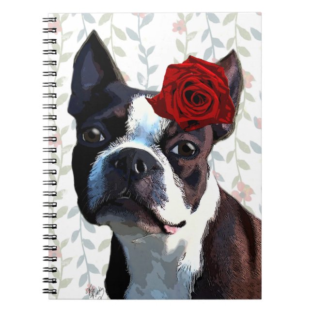 Carnet Boston Terrier avec Rose sur Head 2 (Devant)