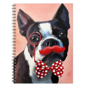 Carnet Boston Terrier Portrait avec Cravate Red Bow et 3