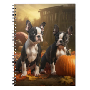 Carnet Boston Terrier Puppy Automne Citrouille de plaisir