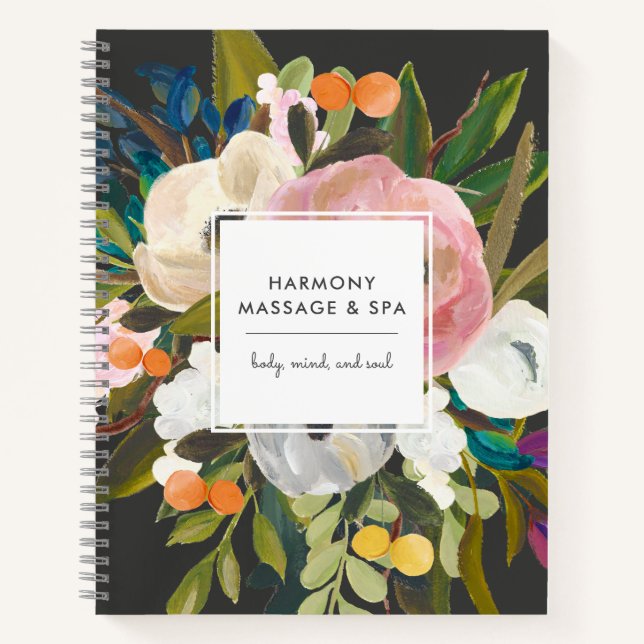 Carnet Botanique Bliss Business | Floral moderne | Noir (Devant)