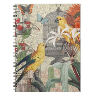 Carnet Botanique Vintage Oiseaux Nature Tropical Antique 