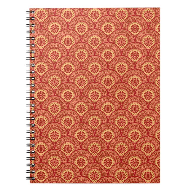 Carnet Boucles de mandala d'or sur arrière - plan rouge (Devant)