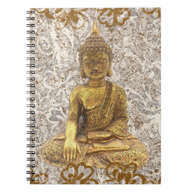 Carnet Bouddha Or fleurs florales dorées (Devant)