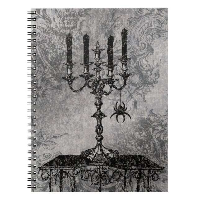 Carnet Bougie gothique avec araignée, Halloween (Devant)