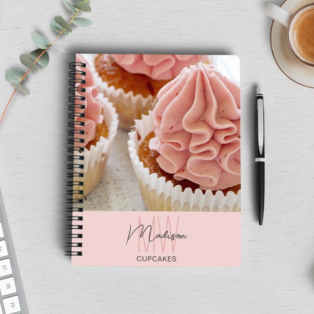 Carnet Boulangerie Monogramme Logo Photo rose (Bakery Monogram Logo Photo Pink Notebook)