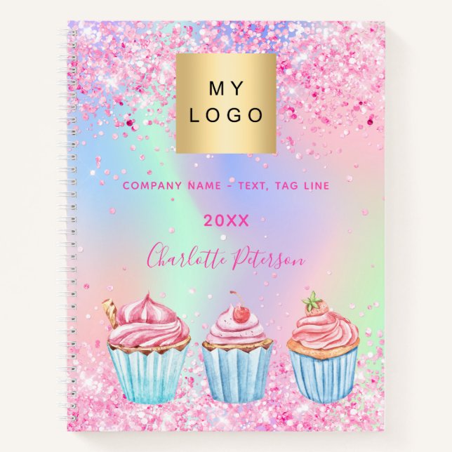 Carnet boulangerie pâtisserie parties scintillant cupcake (Devant)