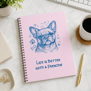 Carnet Bouledogue français bleu doodle ligne art frenchie