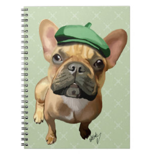 Carnet Bouledogue français Brown avec le casquette vert