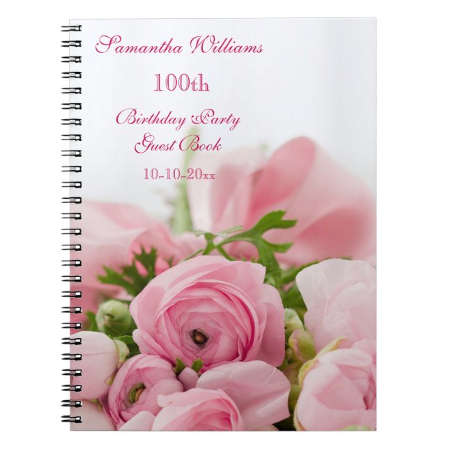 Carnet Bouquet anniversaire de roses roses de 100th (Devant)