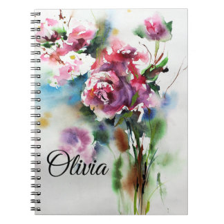 Carnet Bouquet d'aquarelle de fleurs roses