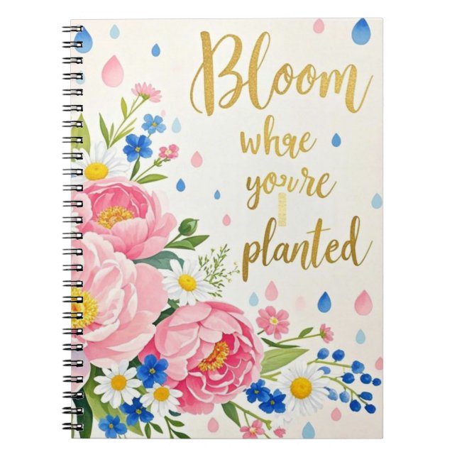 Carnet Bouquet d'aquarelle vibre de pivoines, marguerites (Devant)