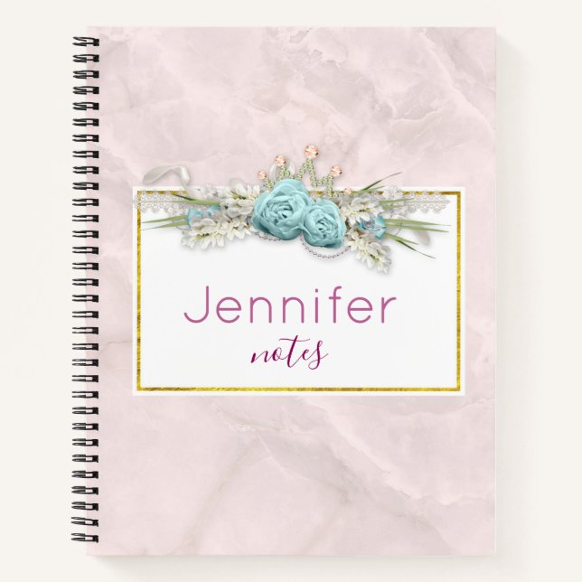 Carnet Bouquet de fleurs de Roses bleus et de Couronne (Devant)