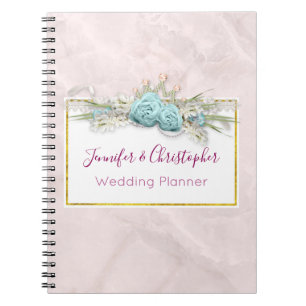 Carnet Bouquet de fleurs de Roses bleus et de Couronne