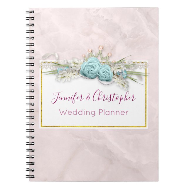 Carnet Bouquet de fleurs de Roses bleus et de Couronne (Devant)