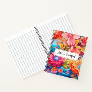 Carnet Bouquet de fleurs orange et bleu Boho