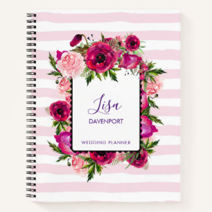 Carnet Bouquet de fleurs roses et coquelicots sur bandes
