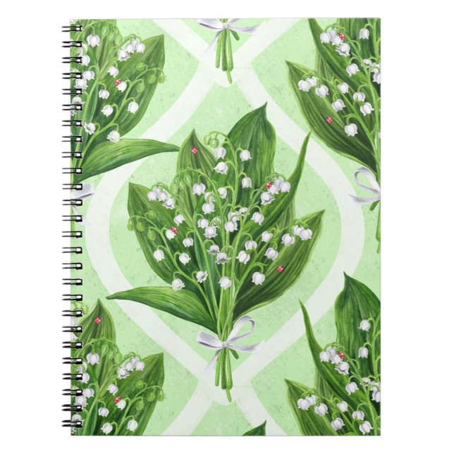 Carnet Bouquet de lys de la vallée fleurs sur vert (Devant)