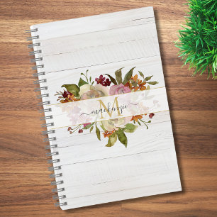 Carnet Bouquet de roses aquarelles rustiques à monogramme