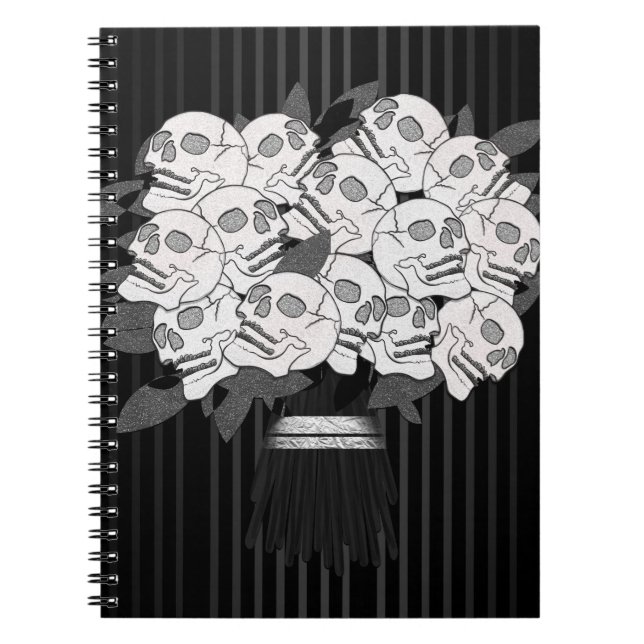 Carnet Bouquet de Roses Crânes Noir & Blanc Soirée Gothiq (Devant)