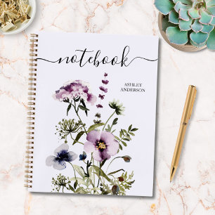 Carnet Bouquet Fleur sauvage pourpre Aquarelle Florale