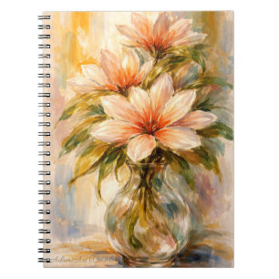 Carnet Bouquet Floral Élégant de Pêcher dans un Vase en V