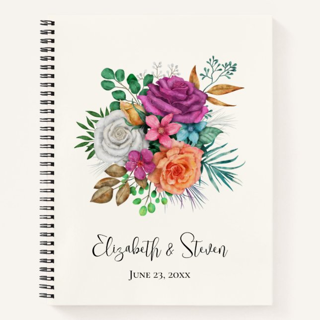 Carnet Bouquet floral rose, orange et blanc (Devant)