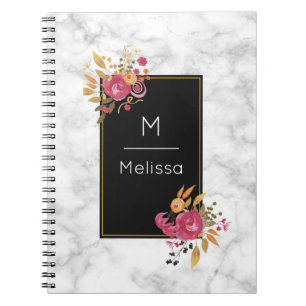 Carnet Bouquets de coin rose floral sur cadre noir person