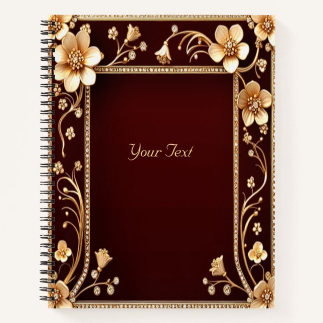 Carnet Bourgogne aux fleurs dorées (Devant)