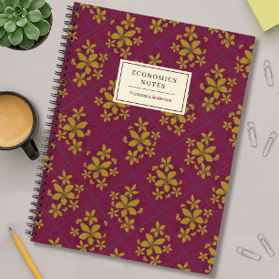 Carnet Bourgogne Floral Boho Chic Étudiant Personnalisé