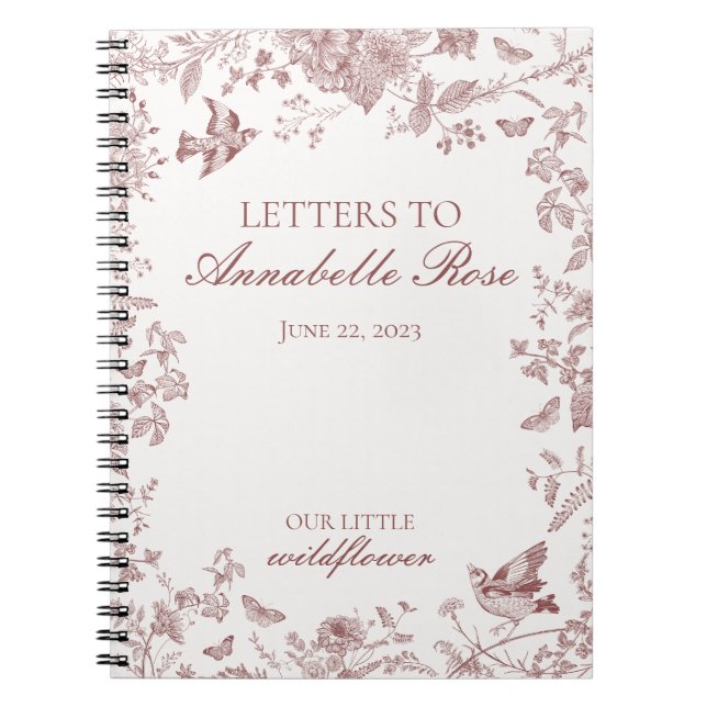 Carnet Bourgogne Toile Fleurs Lettres à la Fille qui Fête (Devant)