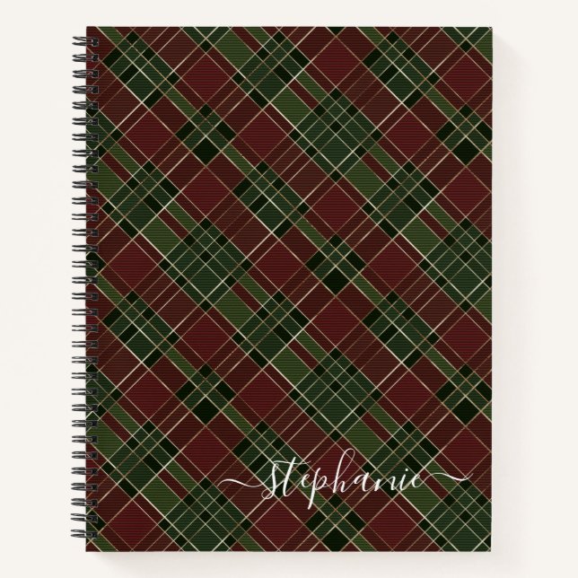 Carnet Bourgogne Vert Plaid Noël Monogramme de Noël (Devant)