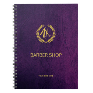 Carnet Boutique de barbier de luxe en cuir violet look or