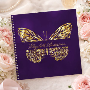 Carnet Boutique de croquis papillon violet or élégant nom