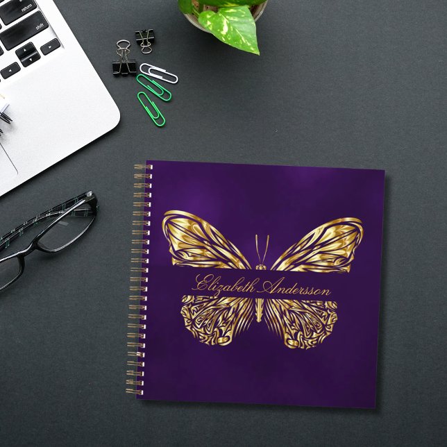 Carnet Boutique de croquis papillon violet or élégant nom (Créateur téléchargé)