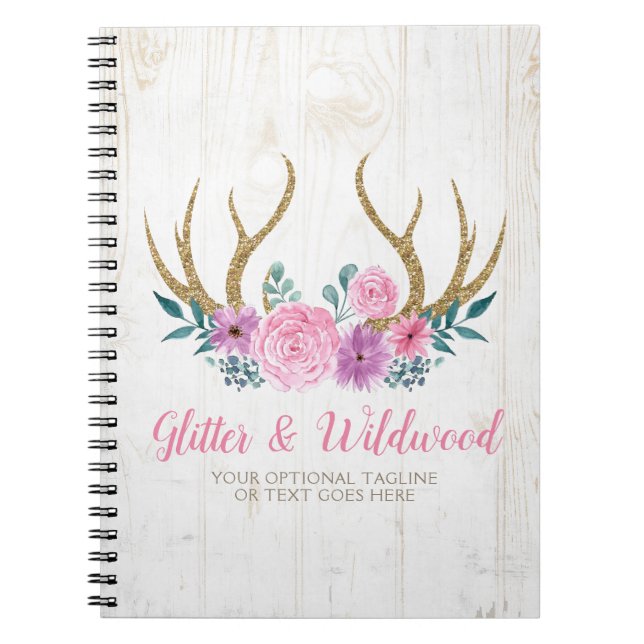 Carnet Boutique florale rustique d'andouillers en bois et (Devant)