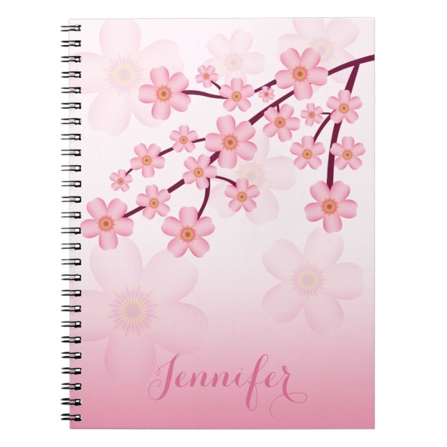 Carnet Boutique Sakura En Fleur De Cerisier Rose Avec Nom (Devant)