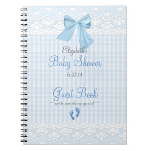 Carnet Bow and Lace Image Blue Baby shower Guest Book-