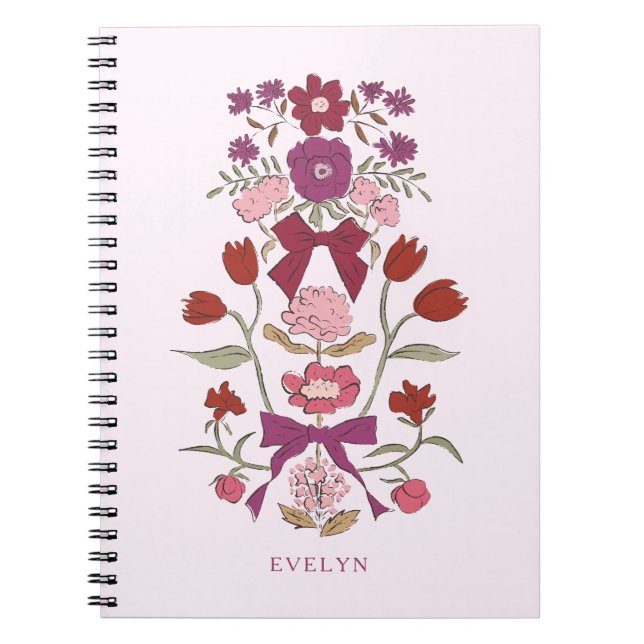 Carnet Bows et fleurs Magenta rustique (Devant)